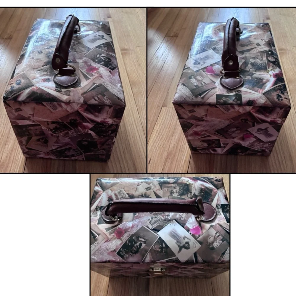 90’s Jewelry case with removable tray and mirror, ‘Victorian Postcards’